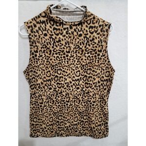 APRLL Leopard Print Sleeveless Mock Neck Top Women's XL Stretch Cheetah Animal